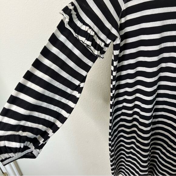THE GREAT Stripe Ruffle Balloon Sleeve Mini Dress Black White Size 0 US / XS - Picture 4 of 7